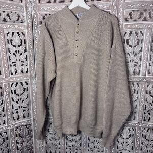 Ashley Knit Beige Quarter Button Sweater Size 1X Grandpa Chunky Knit USA Made
